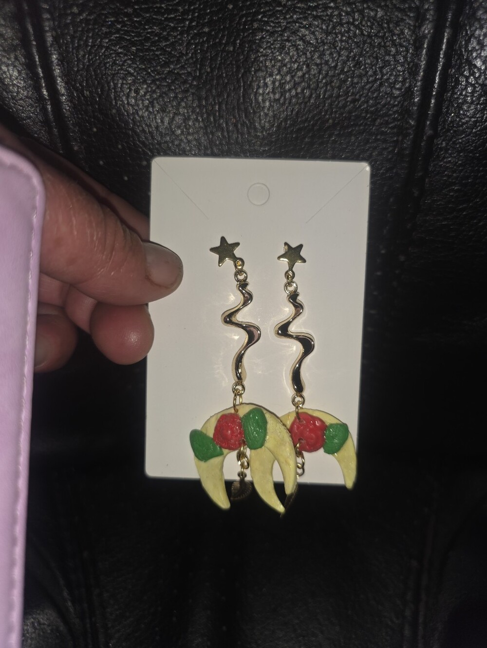 Long Dangle Floral Clay Moon Halloween Earrings In Stud Fixing
